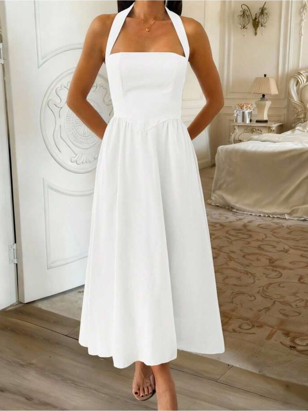 SHEIN White Maxi A-Line Spaghetti Strap Dress